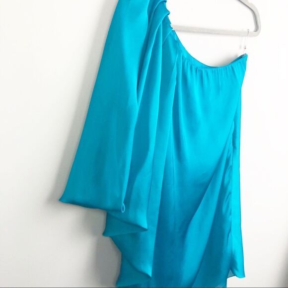 CACHE | Turquoise One Shoulder Draped Mini Dress Women’s Size 2 - Picture 2 of 9